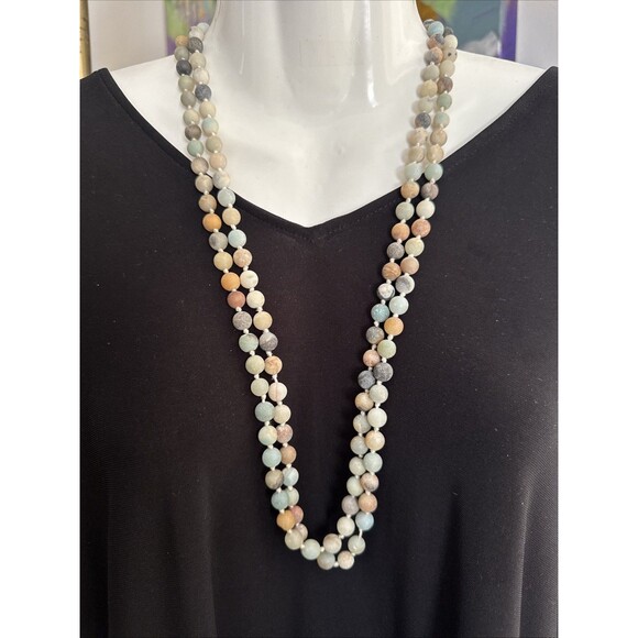 29” Boho Raw Multicolor Multi strand Amazonite Round Individually Knotted Wow - Picture 1 of 5